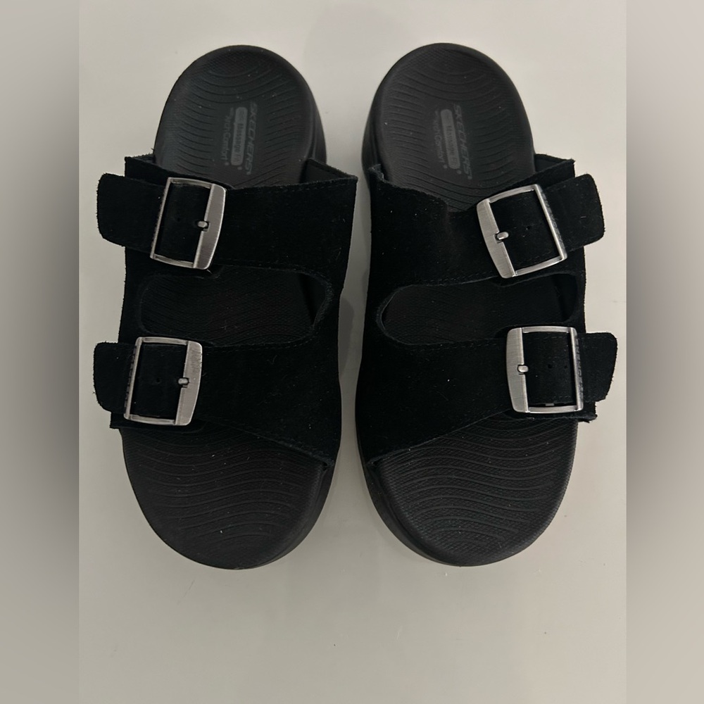 Skechers Black Suede Buckle Sandals
